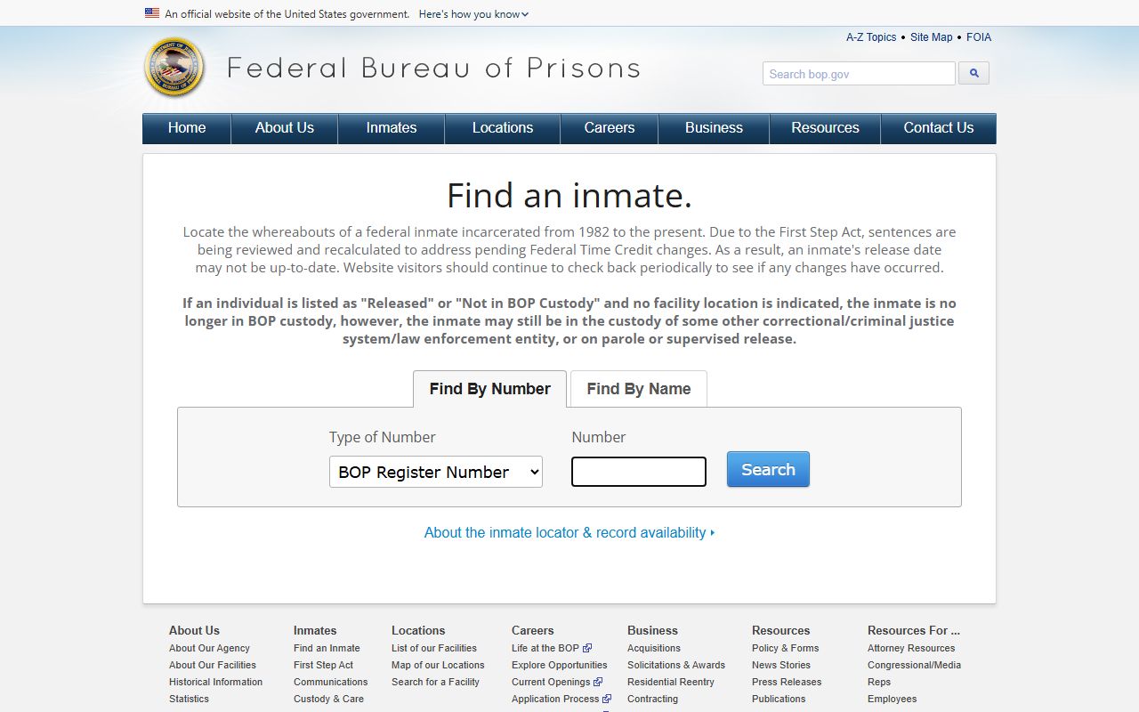 Federal Bureau of Prisons locator for searching Pinellas County released inmates in federal custody