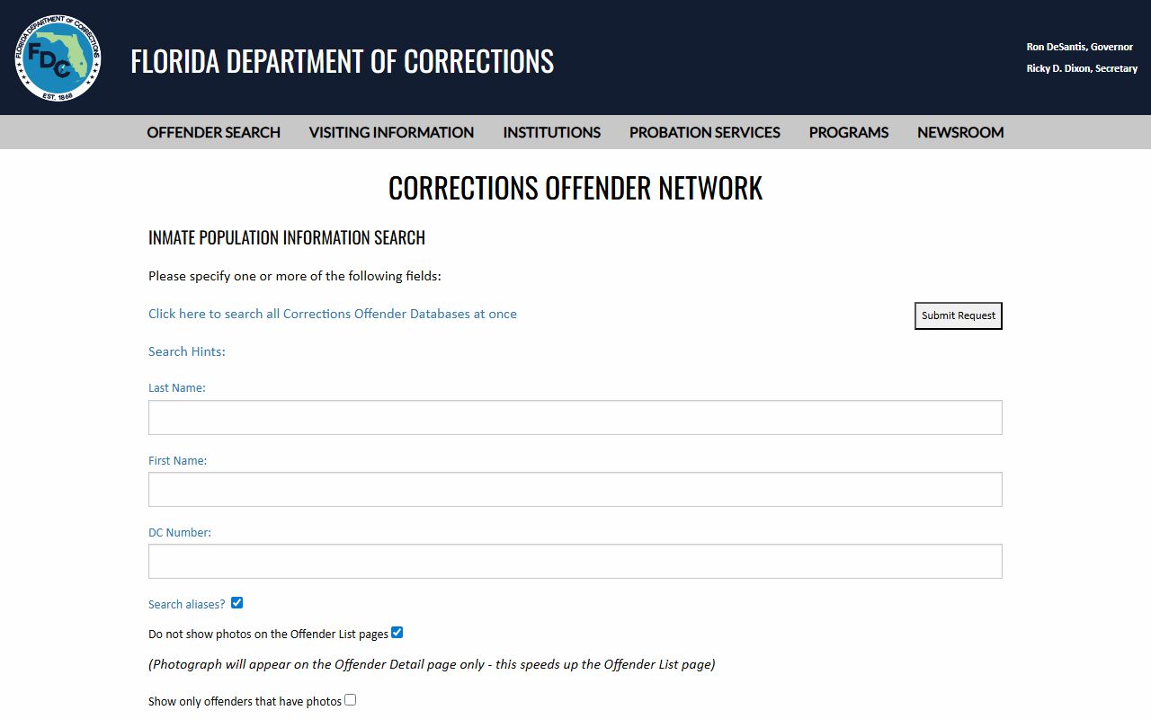 FDOC inmate population search used to locate Pinellas County released inmates in state custody