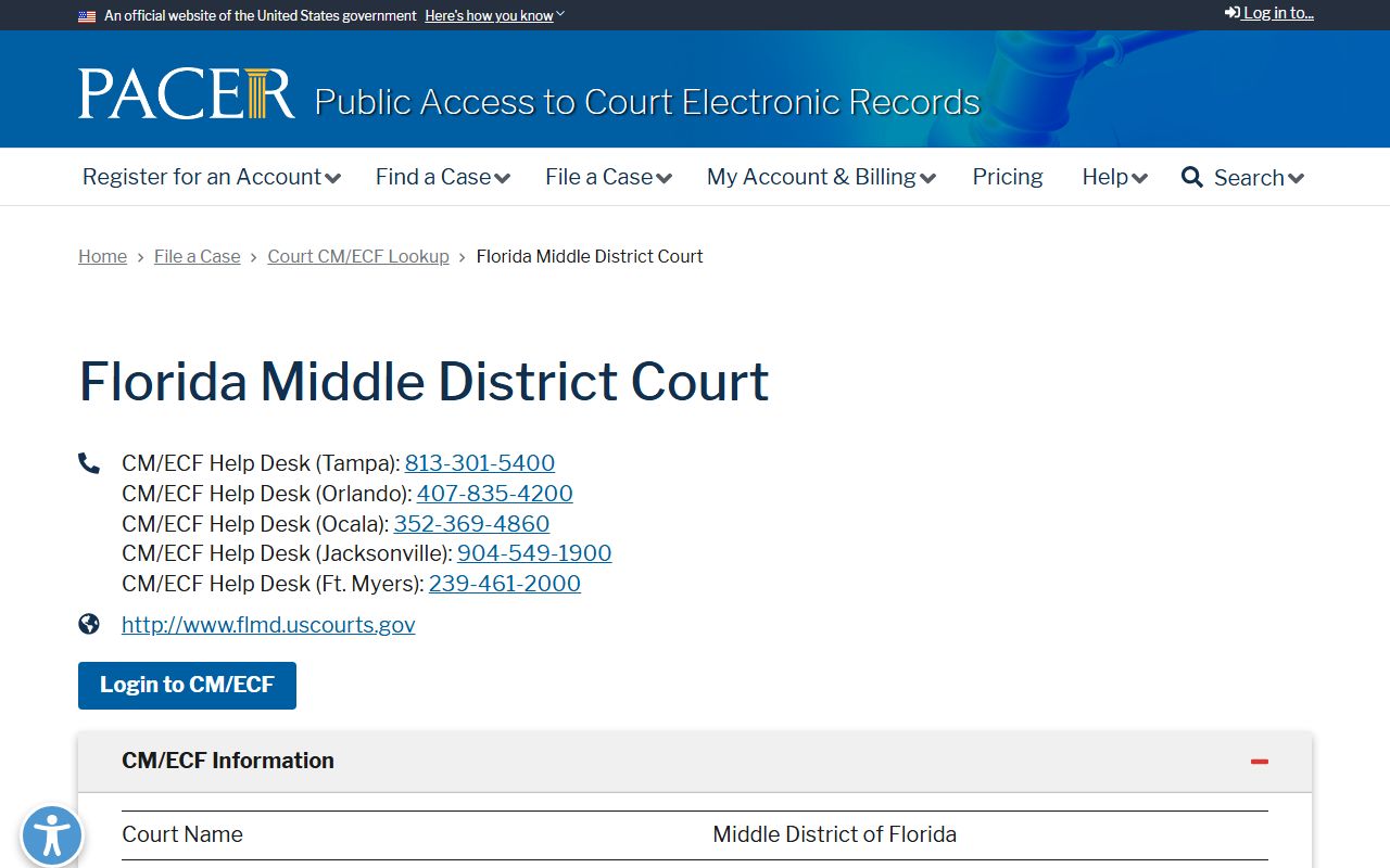 PACER CM-ECF lookup for Pinellas County federal court records Middle District of Florida