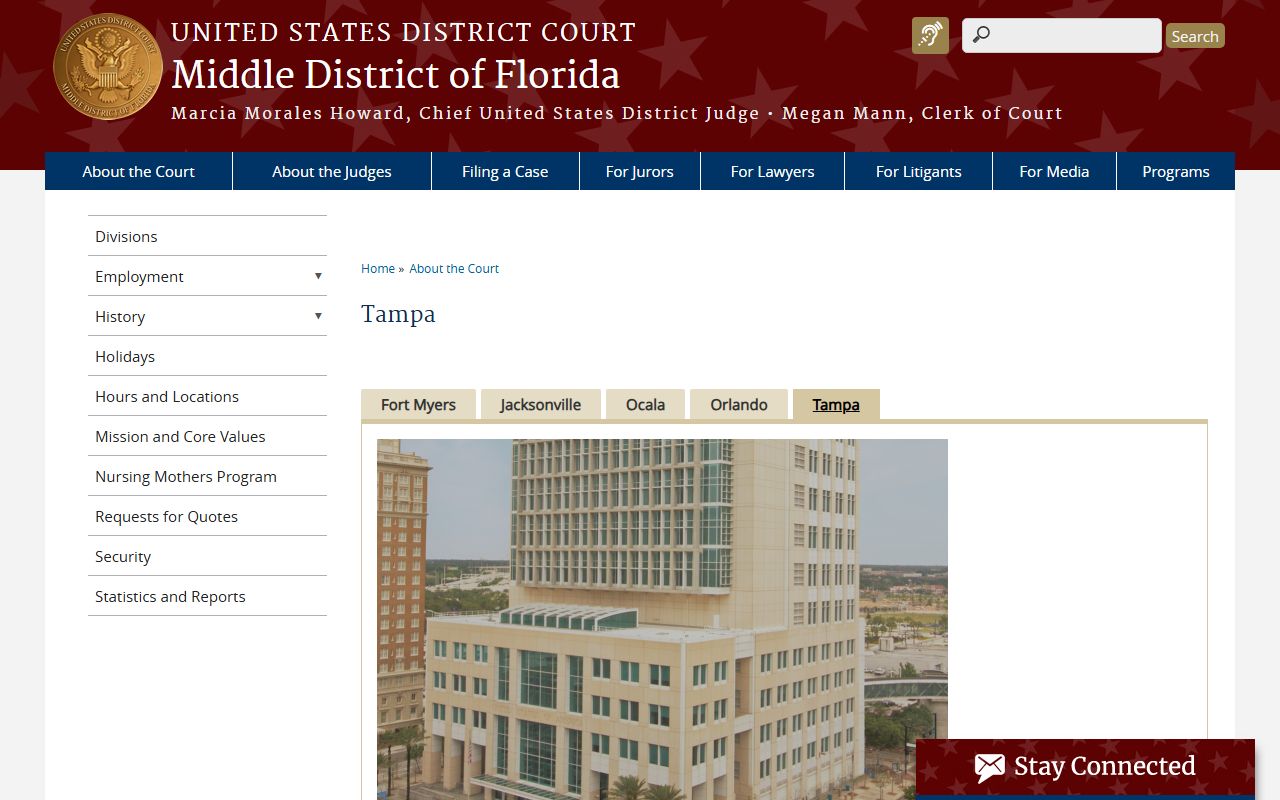 U.S. District Court Middle District of Florida Tampa Division serving Pinellas County court records
