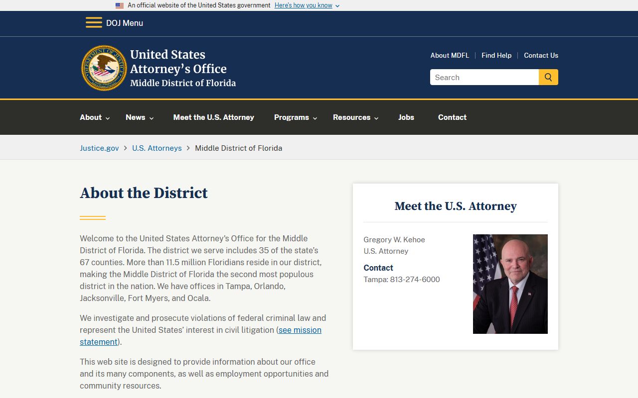 U.S. Attorney's Office Middle District of Florida federal prosecution Pinellas County court records