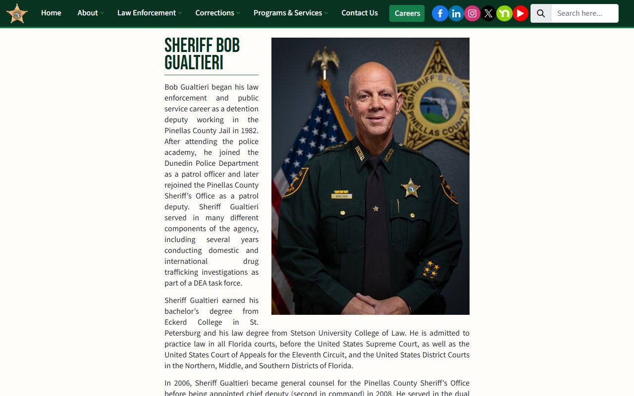 Pinellas County Sheriff Bob Gualtieri official biography page