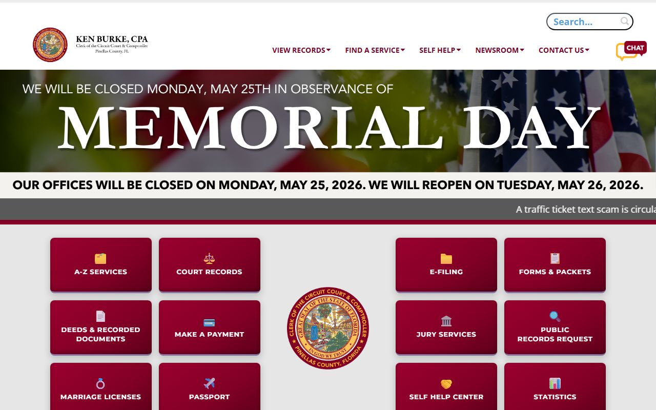 Pinellas County Clerk court records homepage