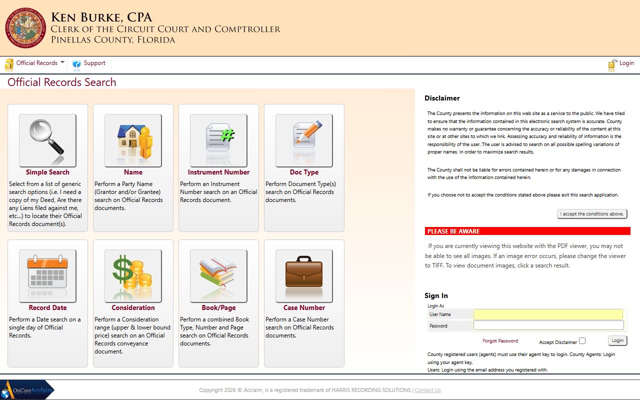 Pinellas County official records search portal