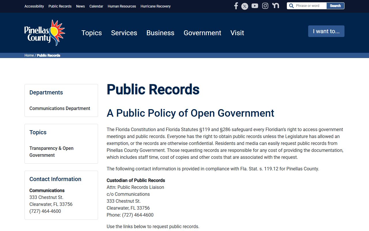 Pinellas County public records page